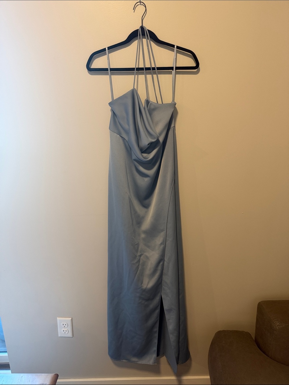 BHLDN Dusty Blue Satin Cowl Maxi Dress